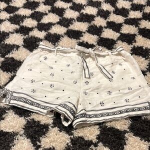 LOFT High Waist White and Black Embroidered Shorts